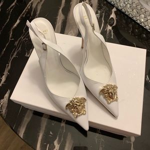 White Versace Medusa Head Sling Back